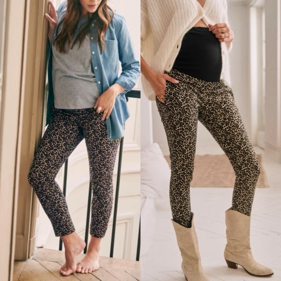 Sezane Clara Leopard Jacquard Metallic Pants Trousers Maternity